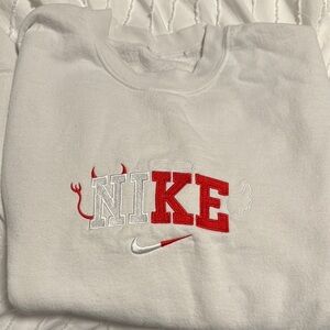 Nike White Sweatshirt with Red and White Logo